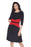 Joseph Ribkoff Black/Lipstick Red Waist Striped Band FIt-And-Flare Dress 203576 NEW