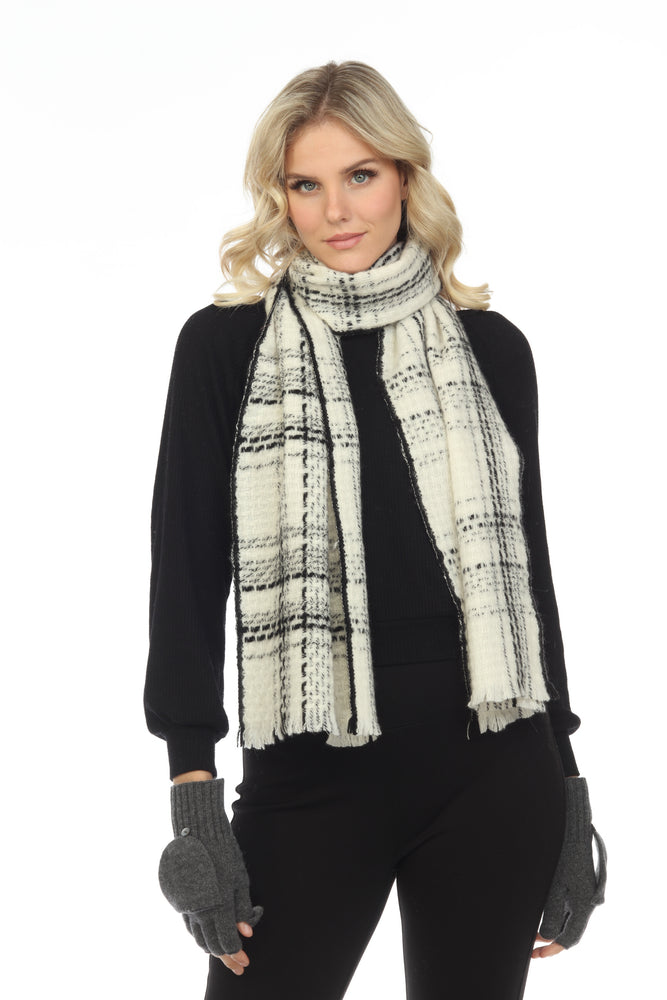 Claudia Nichole by Alashan Style L4012 White Combo 100% Cashmere Fiona Plaid Woven Scarf