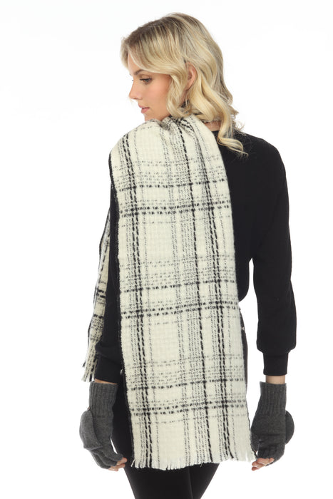 Claudia Nichole by Alashan White Combo 100% Cashmere Fiona Plaid Woven Scarf L4012 NEW