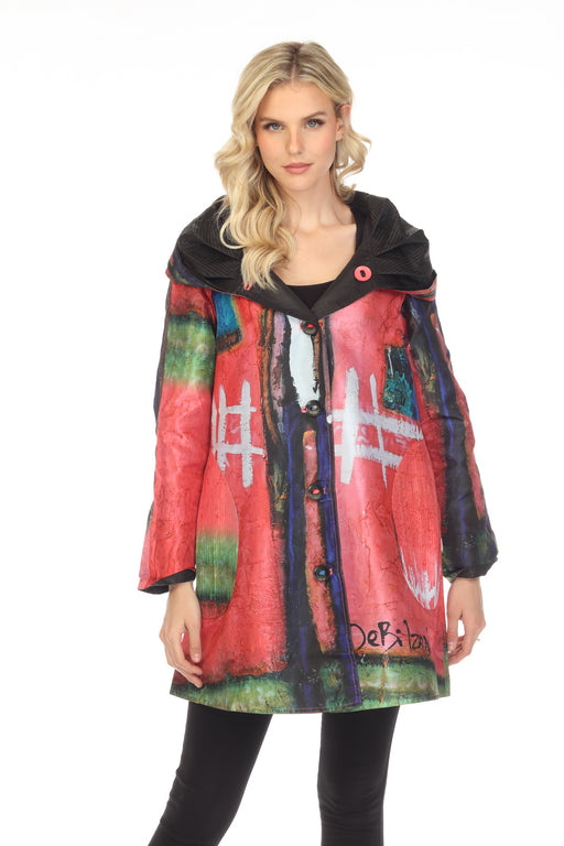 UBU Clothing Co. Pink/Multi Mid-Length Button-Down Artist Parisian Rain Coat Boho Chic S5082AP NEW
