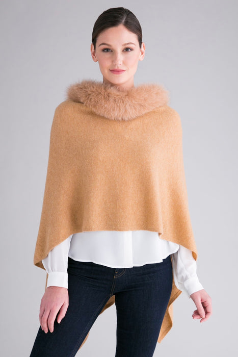 Alashan Luxe Style LXF8388 Blonde Camel 100% Cashmere Windchill Fox Trim Topper Poncho