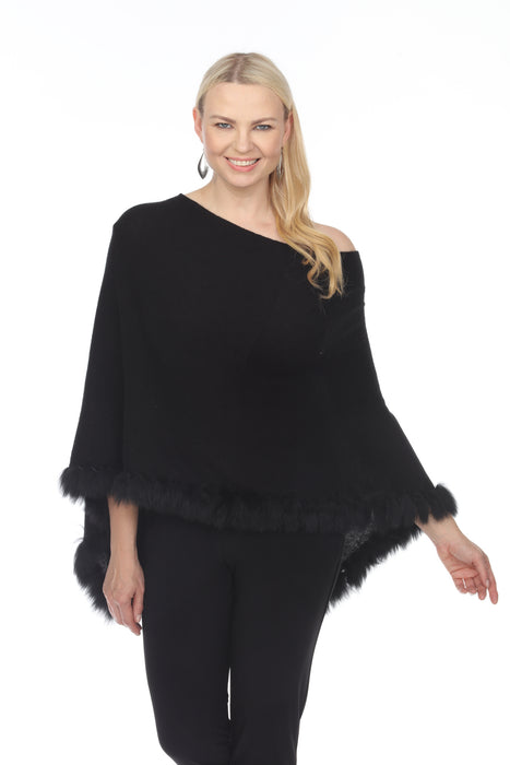 Alashan Luxe 100% Cashmere Flutter Fox Trim Topper Poncho LXF9317