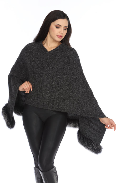 Alashan Luxe Style LXF9336 Ebony/Graphite 100% Cashmere North Country Fox Trim Poncho