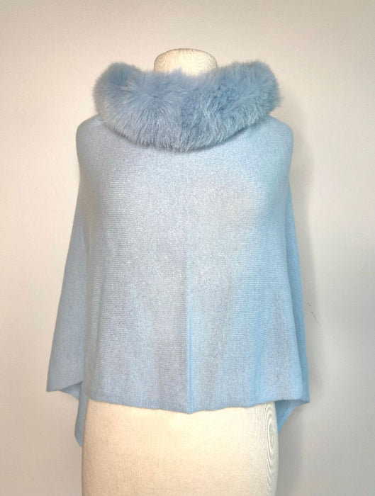 Alashan Luxe 100% Cashmere Windchill Fox Trim Topper Poncho LXF8388