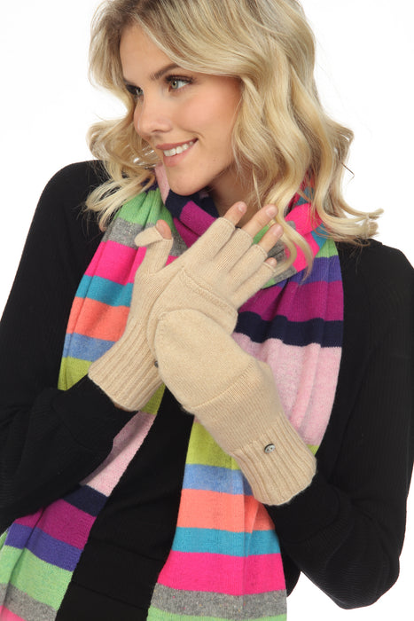 Alashan Style L4032 Mongolian Cream Cashmere Easy Ribbed Flip Top Glove