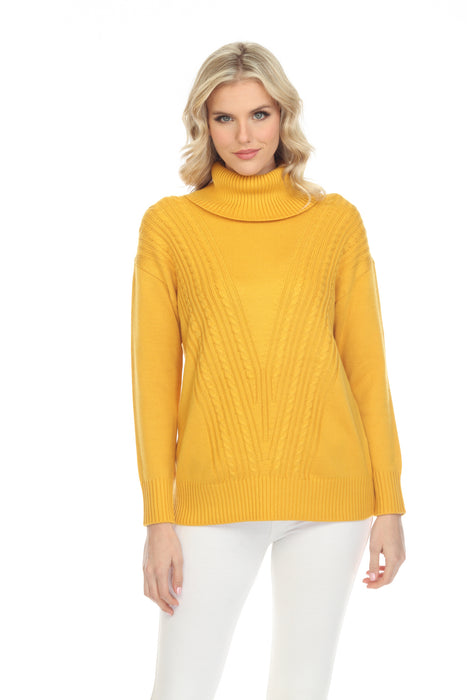 Alison Sheri Style A40128 Amber Turtleneck Long Sleeve Cable-Knit Sweater Top