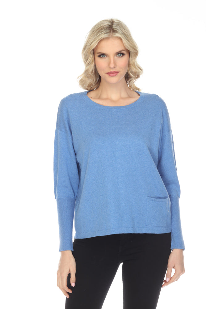 Alison Sheri Style A40156 Blue Button Detail Cashmere Knit Sweater Top