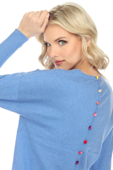 Alison Sheri Blue Button Detail Cashmere Knit Sweater Top A40156 NEW