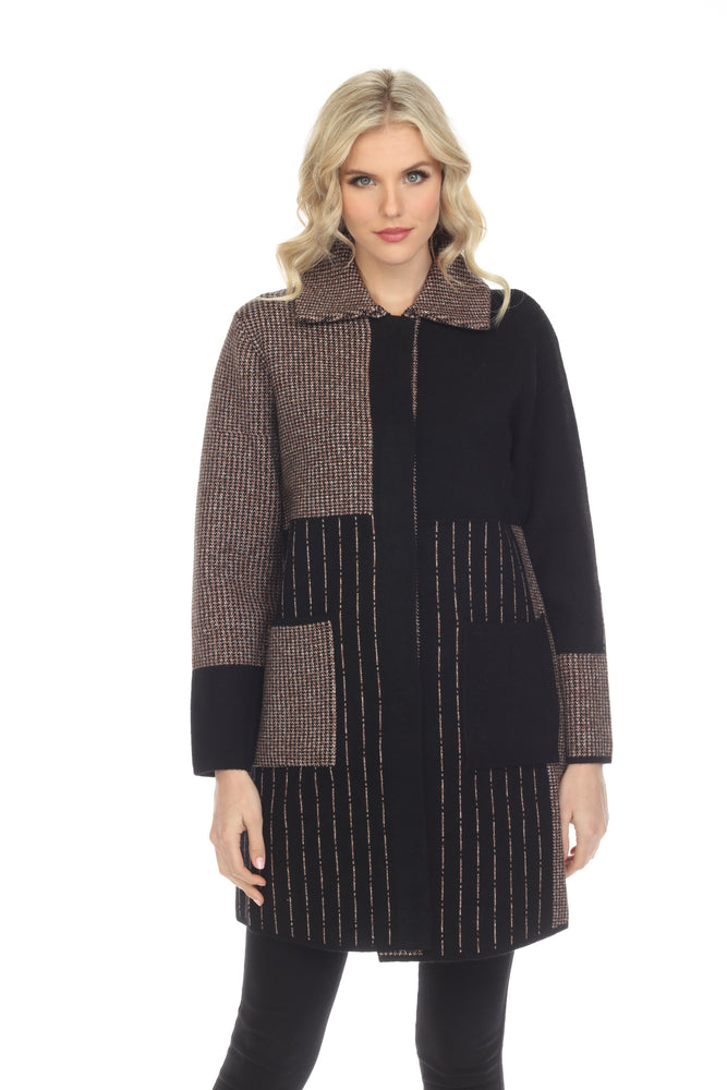 Alison Sheri Style A40346 Brown/Multi Color Block Knitted Longline Coat