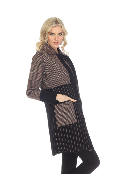 Alison Sheri Brown/Multi Color Block Knitted Longline Coat A40346 NEW