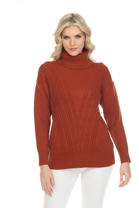 Alison Sheri Style A40128 Caramel Turtleneck Long Sleeve Cable-Knit Sweater Top
