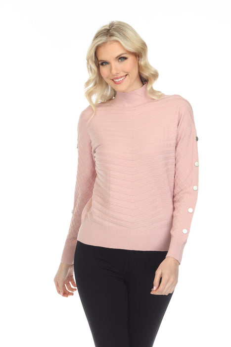 Alison Sheri Style A40176 Dusty Pink Buttoned Sleeves Cable-Knit Sweater Top