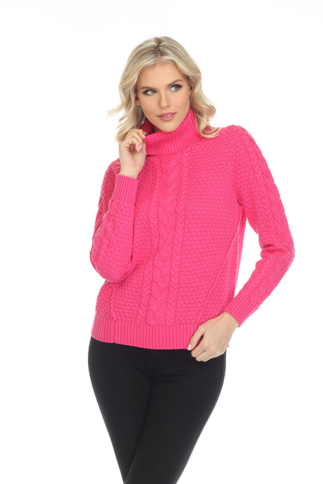 Alison Sheri Style A40020 Fuchsia Turtleneck Long Sleeve Cable-Knit Cotton Sweater Top