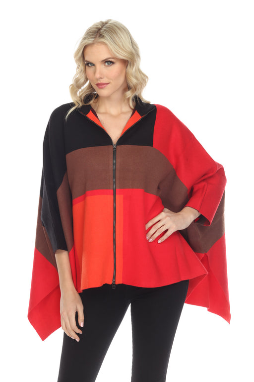 Alison Sheri Style A40061 Multicolor Color Block Zip-Up Knitted Cape Poncho