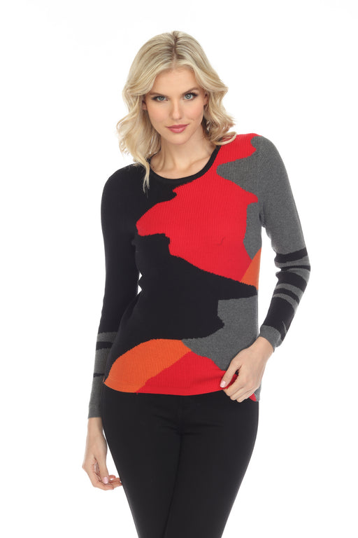 Alison Sheri Style A40098 Multicolor Long Sleeve Cotton Knit Sweater Top
