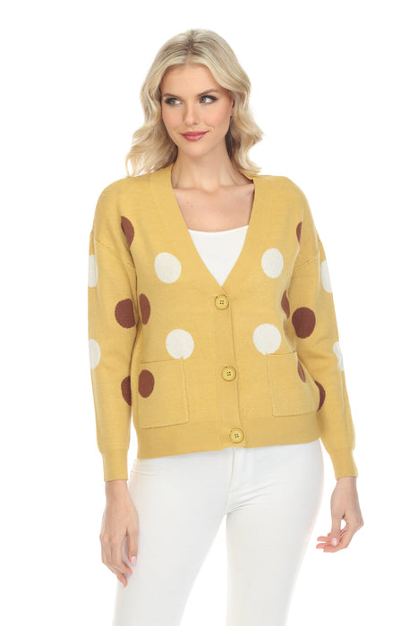 Alison Sheri Style A40132 Mustard Polka Dot Button-Down Knitted Cardigan