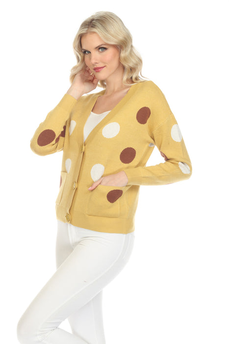 Alison Sheri Mustard Polka Dot Button-Down Knitted Cardigan A40132 NEW