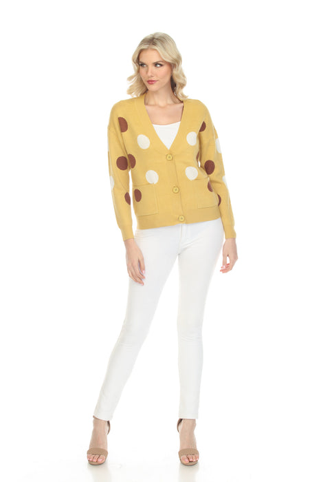 Alison Sheri Mustard Polka Dot Button-Down Knitted Cardigan A40132 NEW