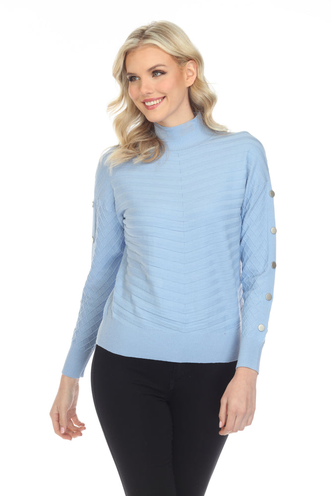 Alison Sheri Style A40176 Sky Blue Buttoned Sleeves Cable-Knit Sweater Top