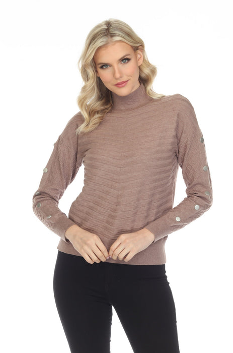 Alison Sheri Style A40176 Taupe Buttoned Sleeves Cable-Knit Sweater Top