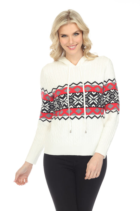 Alison Sheri Style A40262 Vanilla Alpine Hooded Cable-Knit Sweater Top