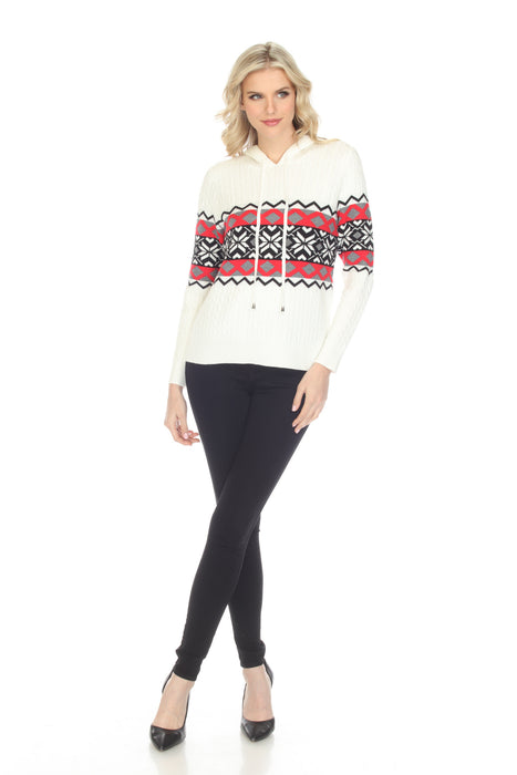 Alison Sheri Vanilla Alpine Hooded Cable-Knit Sweater Top A40262 NEW
