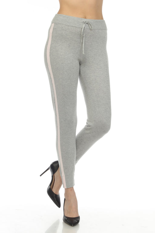 Caroline Grace by Alashan Style LC4001 Ash Grey/Pink Sugar Cotton Cashmere Tipped Weekend Jogger Pants