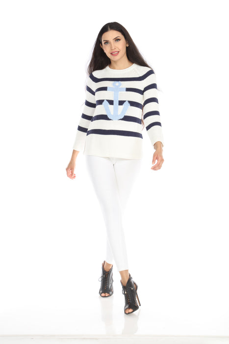 Caroline Grace by Alashan White Anchors Aweigh Stripe Cotton Cashmere —  AfterRetail