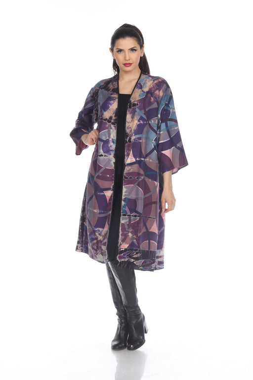 Citron Style 0709SCD Purple/Multi Silk Circle Dye Open Front Kimono Cover-Up