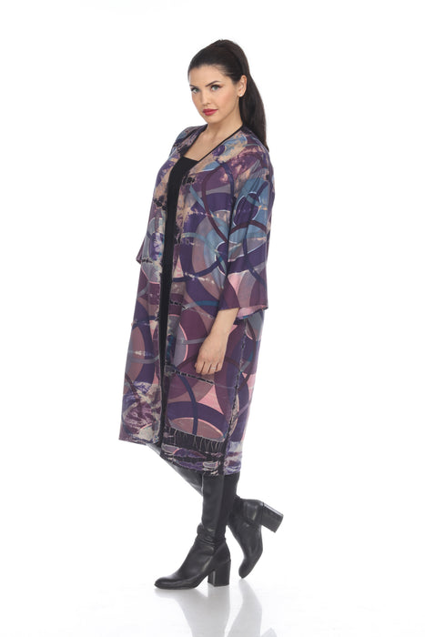 Citron Purple/Multi Silk Circle Dye Open Front Kimono Cover-Up 0709SCD
