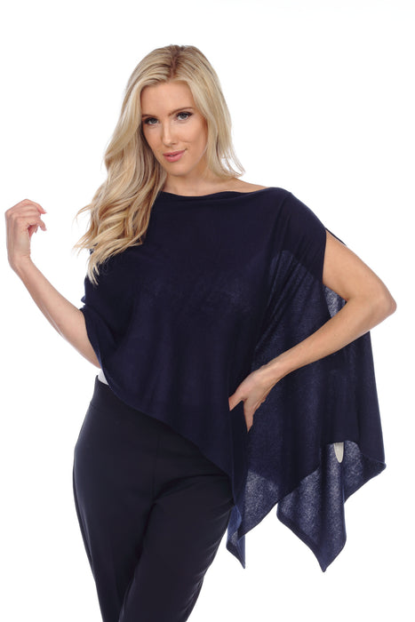 Claudia Nichole by Alashan Style LSS9335 Midnight Blue Silk Cashmere Cold Shoulder Topper Poncho