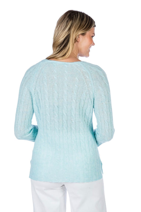 Claudia Nichole by Alashan 100% Cashmere Cable 3/4 Raglan Pullover Sweater LS0248