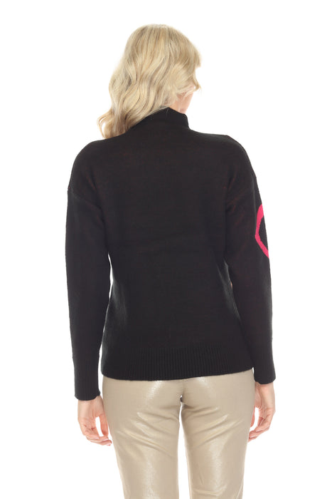 Elena Wang Black/Fuchsia/Orange Line Print Sweater Top EW29003 NEW