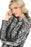 Elena Wang Black/Grey/Multi Animal Print Cowl Neck Knit Dress EW29078 NEW