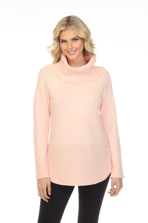 Elena Wang Style EW29063 Blush Pink Cowl Neck Knitted Long Sleeve Sweater Top