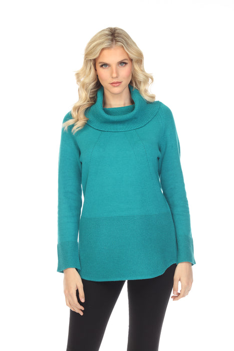 Elena Wang Style EW29063 Jade Green Cowl Neck Knitted Long Sleeve Sweater Top