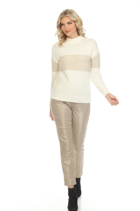 Elena Wang Off-White/Gold Color Block Knitted Sweater Top EW29018 NEW