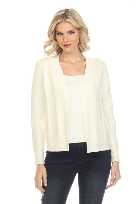 Elena Wang Off-White Pearl Embellished Twin Set Cardigan Sweater EW290 —  AfterRetail