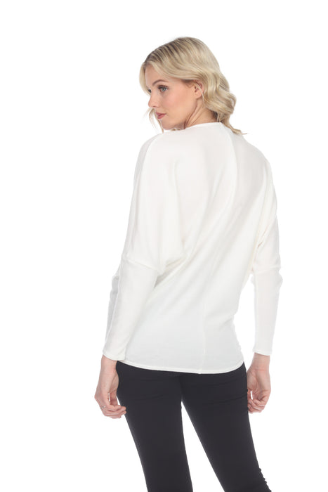 Frank Lyman Design Off-White/Black Zip Front Dolman Sleeve Knit Top 213291