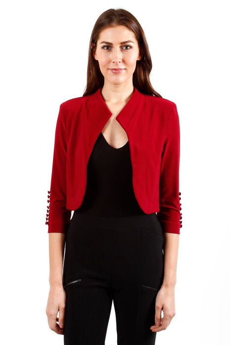 Joseph Ribkoff Style 32083 Imperial Red 3/4 Sleeve Open Front Bolero Jacket