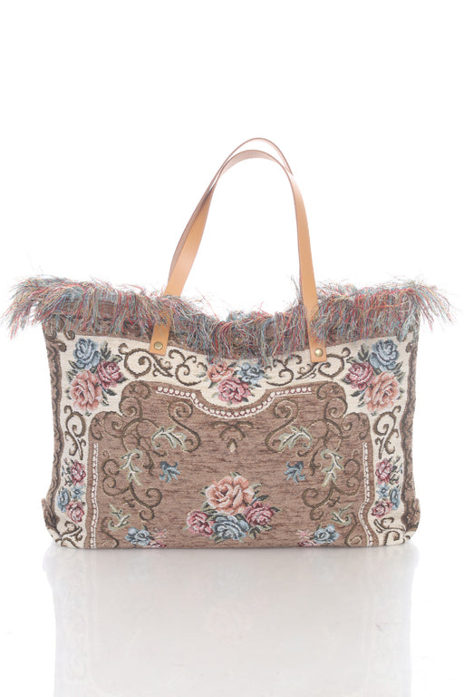 Jijou Capri Style JC0321 Brown Tapestry Leather Double Handle Handbag