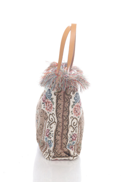 Jijou Capri Tapestry Leather Double Handle Handbag JC0321