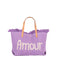 Jijou Capri Lilac Amour Embroidered Leather Double Handle Canvas Tote Bag NEW