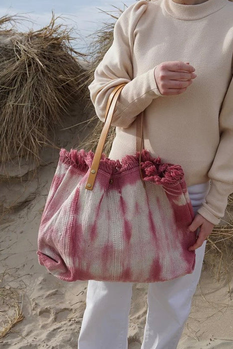 Jijou Capri Lilac Tie Dye Fringe Trim Leather Double Handle Handbag NEW