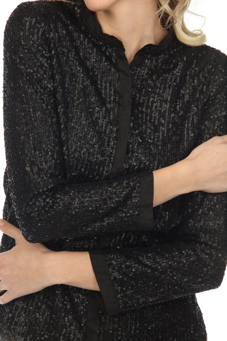 Johnny Was Black Grace Sequin Button-Down Long Sleeve Top Boho Chic R17021