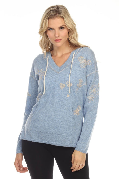 Johnny Was Style M65122 Blue Sovanna Cashmere Embroidered Baja Hoodie Boho Chic
