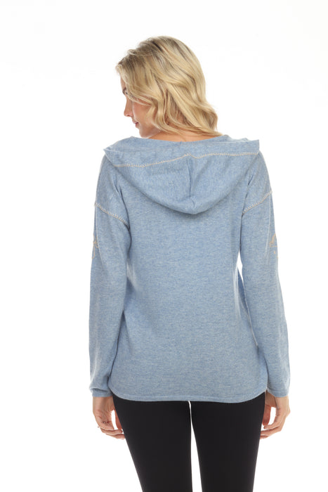 Johnny Was Blue Sovanna Cashmere Embroidered Baja Hoodie Boho Chic M65122