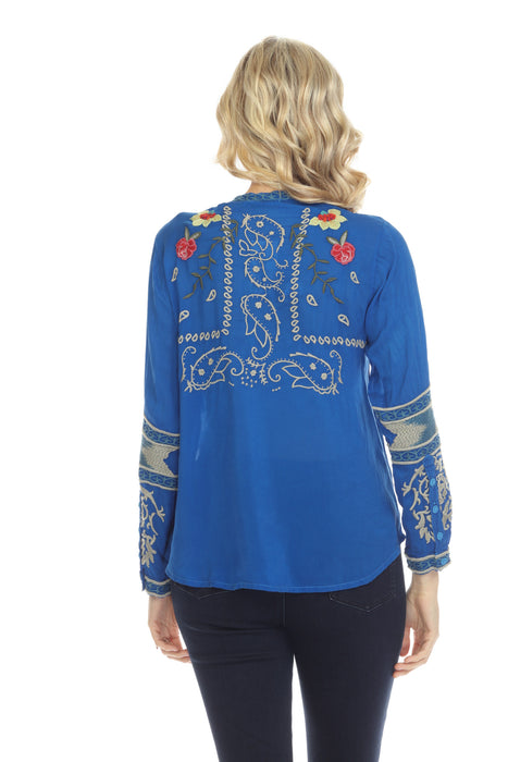 Johnny Was Tamarind Embroidered Long Sleeve Blouse Boho Chic C17722-E