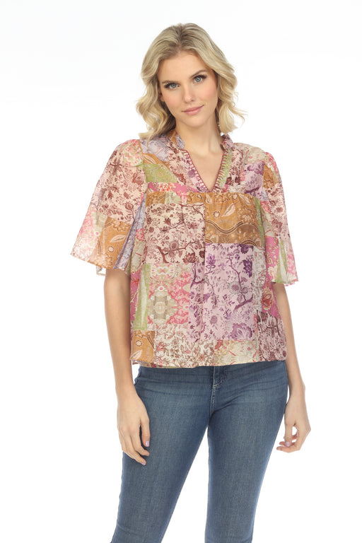 Johnny Was Jade Style L16022 Bertha Floral Patchwork Short Sleeve Top Chic