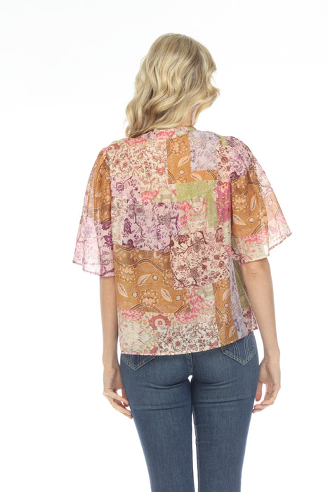 Johnny Was Jade Bertha Floral Patchwork Short Sleeve Top Chic L16022